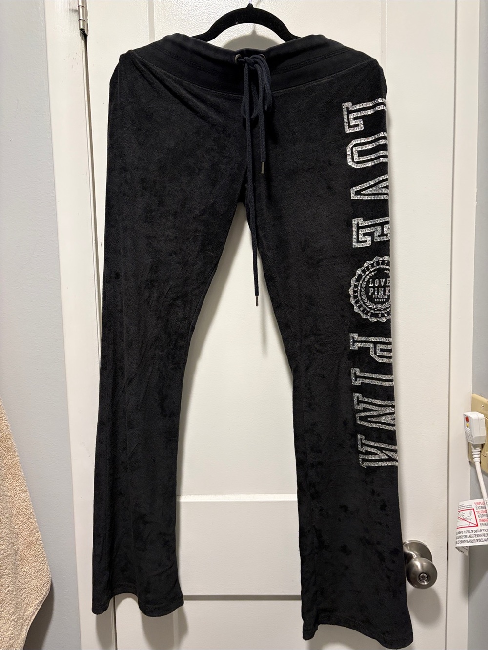Victoria's Secret PINK Black Velour Lounge Pants with Side Logo